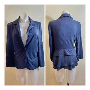 Market & Spruce Size S Blue Peplum Blazer Jacket Chiffon Ruffle Back Stretch